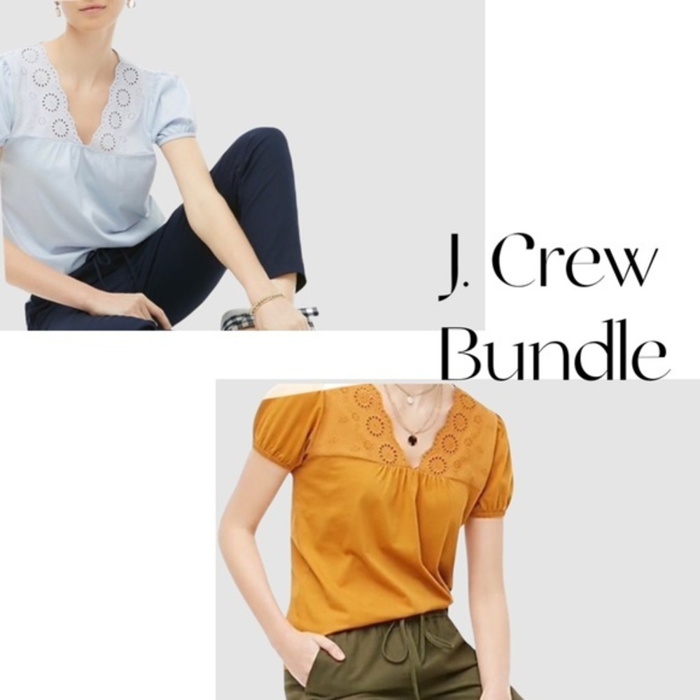 J. Crew Eyelet Embroidered Puff Sleeve Top BUNDLE (2)